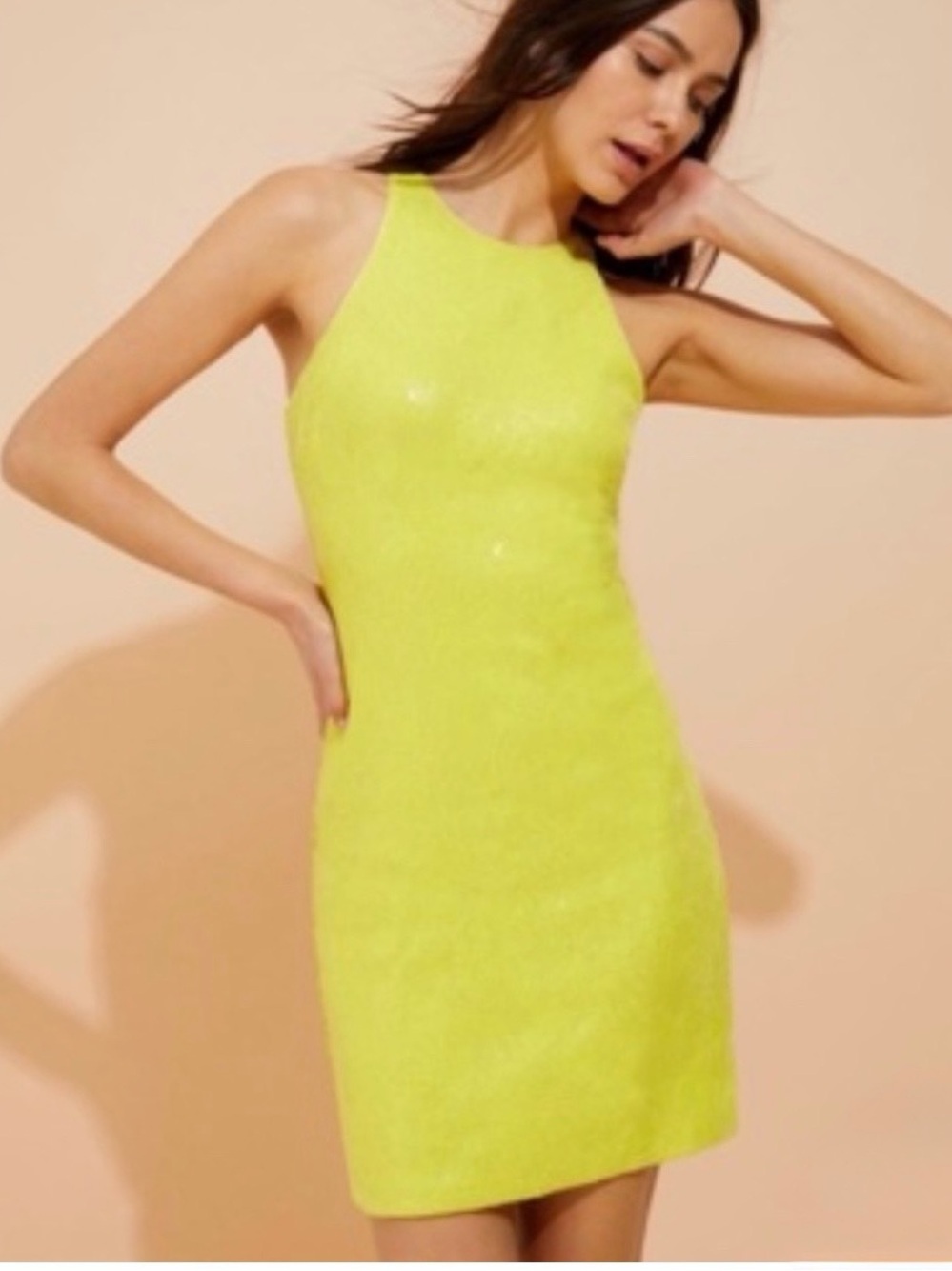 Halston Heritage NWT Citron Yellow Sequin Bodycon Mini Party Dress Size 2